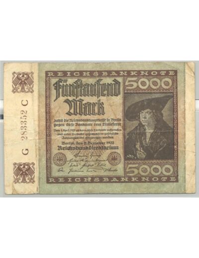 ALLEMAGNE 5000 MARK 02-12-1922 SERIE G TTB