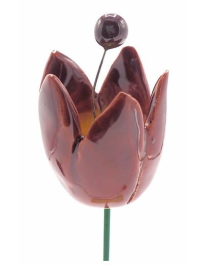 Fleur de tulipe en céramique rouge 3cm - B015
