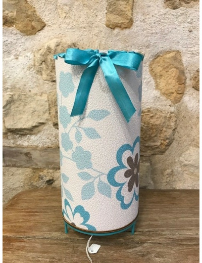 Jolie lampe en papier imprimé fleurs turquoise