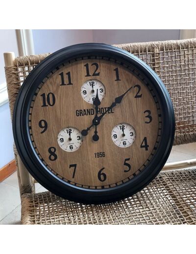 Horloge ronde noir et bois 60x9cm