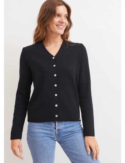 Gilet col V Brévands boutonné en maille de laine fine