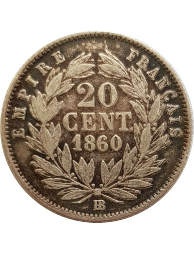 FRANCE 20 CENTIMES NAPOLEON III 1860 BB (Strasbourg) TTB