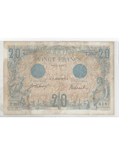 FRANCE 20 FRANCS BLEU 21-1-1913 T.3937 TB+