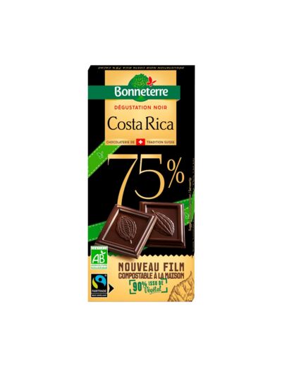 Chocolat Noir bio 75% Costa Rica-80g-Bonneterre