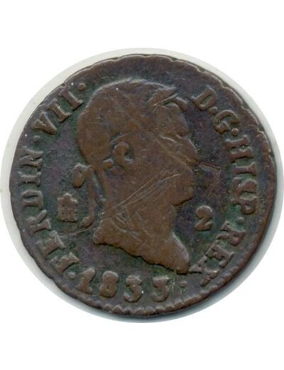 ESPAGNE 2 MARAVEDIS 1833 SEGOVIE FERDINAND VII TB+ (W487.1) N1