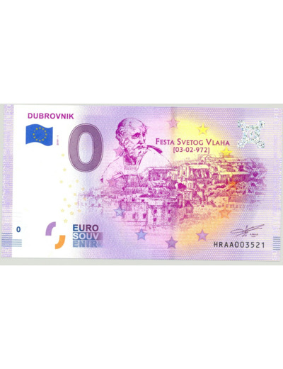 CROATIE 2019-1 DUBROVNIK BILLET SOUVENIR 0 EURO TOURISTIQUE NEUF