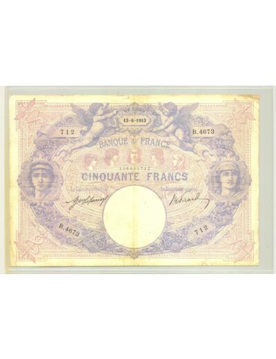 FRANCE 50 FRANCS BLEU ET ROSE 13 06 1913 SERIE B.4673 TB+