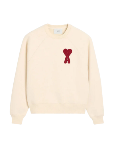 Ami Paris Sweatshirt Beige de Coeur Rouge
