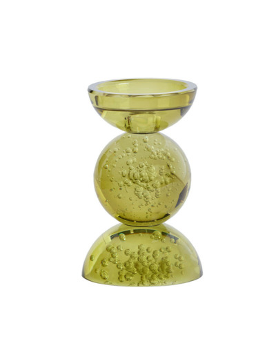 Bougeoir verre bullé ITINGA vert olive 10x16cm