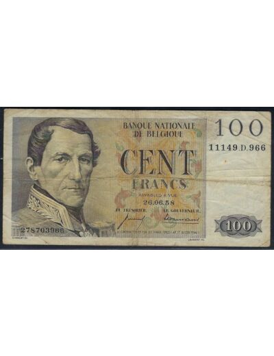 BELGIQUE 100 FRANCS 26.06.58 1958 D.966 TB+