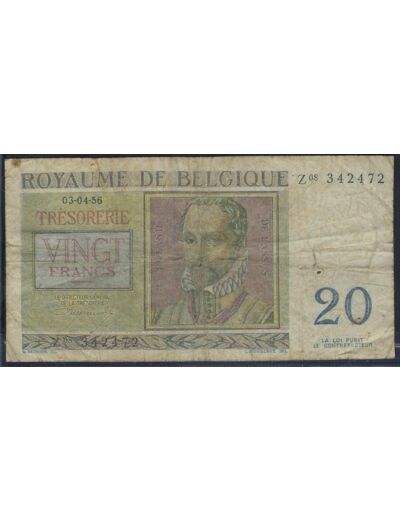 BELGIQUE 20 FRANCS 03.04.56 1956 SERIE Z08 TB