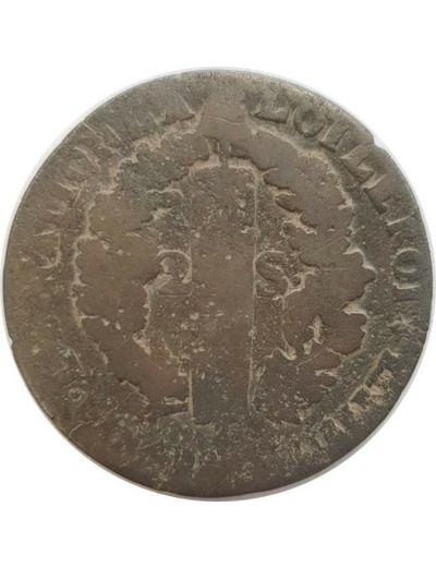 FRANCE LOUIS XVI 2 SOLS FRANÇOIS 1792 R (Orléans) 22gr77 B