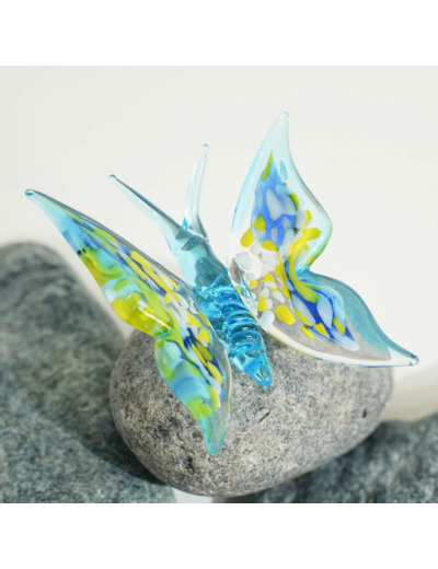 Figurine Miniature Papillon Bleu Verre 4x4x6cm