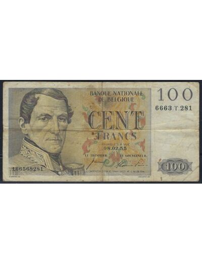 BELGIQUE 100 FRANCS 08.02.55 1955 T.281 TB+