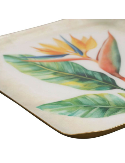 Plateau fer carré Oiseau paradis multicolore 27x27cm