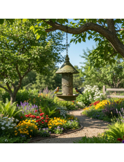 Mangeoire oiseaux à suspendre 16x16x52cm