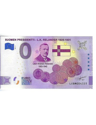 FINLANDE 2021-2 PRESIDENTTI L-K RELANDER 1925-1931 (ANNIVERSAIRE) BILLET 0 EURO