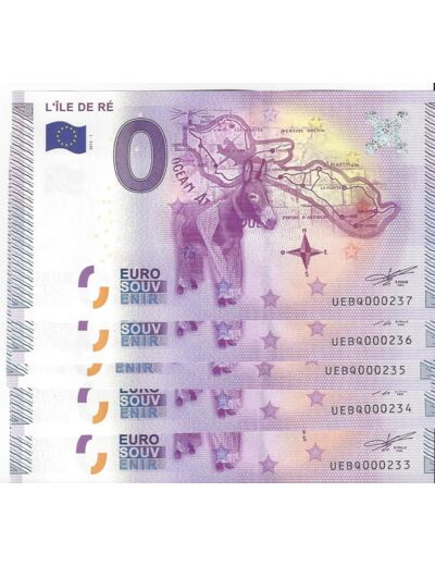 17 SAINT MARTIN DE RE L ILE DE RE BILLET 2015-1 NEUF 5 Numeros qui se suivent