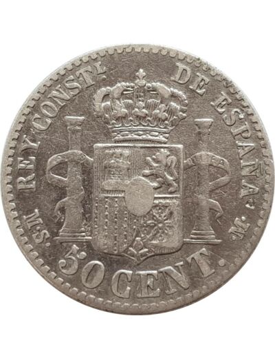 ESPAGNE 50 CENTIMOS 1880 MSM TB+ (W685)