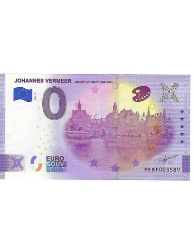 PAYS BAS 2021-2 JOHANNES VERMEER GEZICHT OF DELFT BILLET SOUVENIR 0 EURO