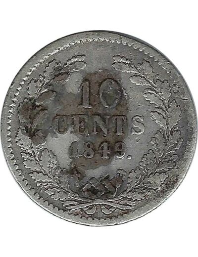 PAYS-BAS HOLLANDE 10 CENTS 1849 TB+ tache