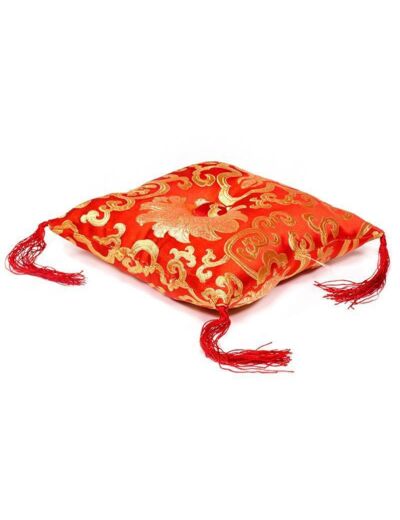 Coussin fleuri rouge pour bol tibétain