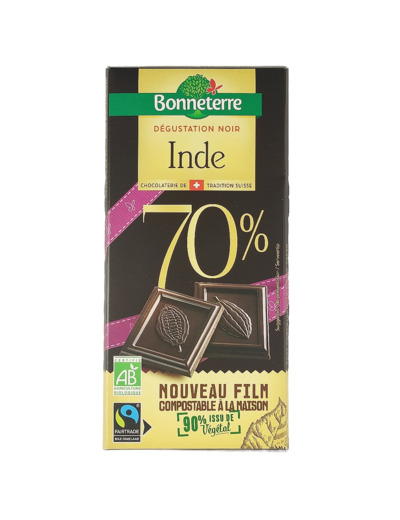 Chocolat Dégustation Noir 70% Inde Bio 80g