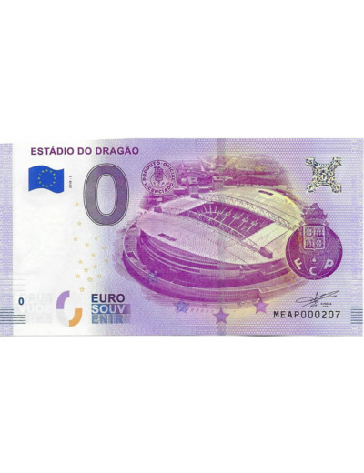 PORTUGAL 2018-2 ESTADIO DO DRAGAO 0 EURO BILLET SOUVENIR TOURISTIQUE NEUF