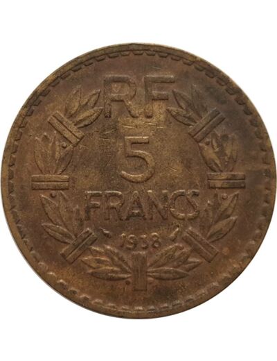 FRANCE 5 FRANCS LAVRILLIER Bronze-Alu 1938 TB+ G761 N3