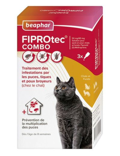 Pipettes Fiprotec Combo antiparasitaire pour chat et furet - 3 pipettes