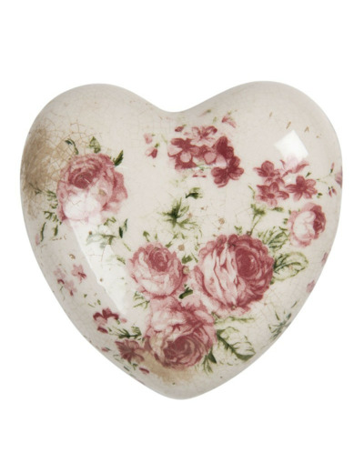Coeur décoratif céramique motif roses 11x11x4cm