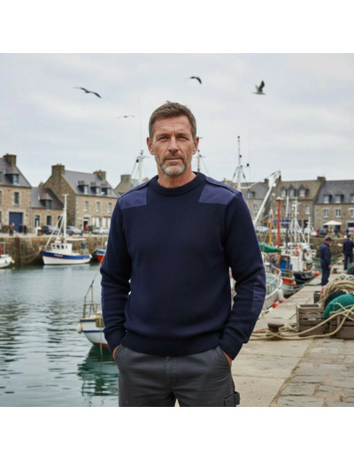 Pull Commando OTAN bleu marine 100 % laine vierge, renforts tactiques