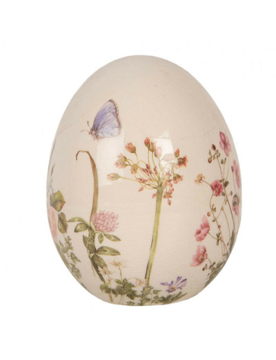 Oeuf décoratif beige céramique fleurs 10x12cm