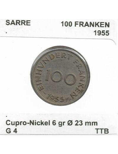 SARRE 100 FRANKEN 1955 TTB