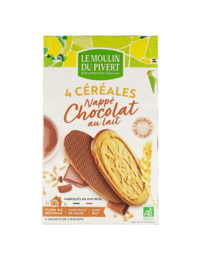 Biscuit 4 Céréales Nappé Chocolat au Lait 150g Bio