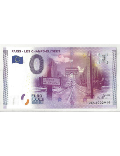 75 PARIS 2015-1 LES CHAMPS ELYSEES BILLET SOUVENIR 0 EURO  NEUF