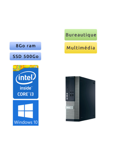 Dell Optiplex 390 SFF - Windows 10 - i3 8Go 500Go SSD - Ordinateur Tour Bureautique PC