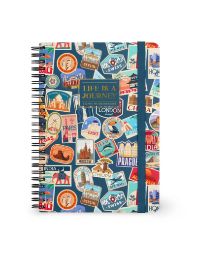Legami - Cahier Ligné A5 à Couverture Rigide Illustrée - Travel Stickers - Avec Spirale