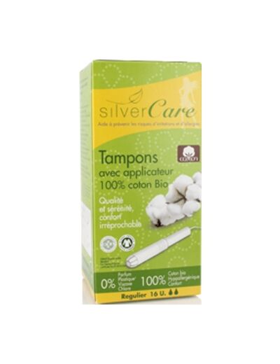 Tampons 100% coton bio avec applicateur en carton, boîte de 16, Régulier