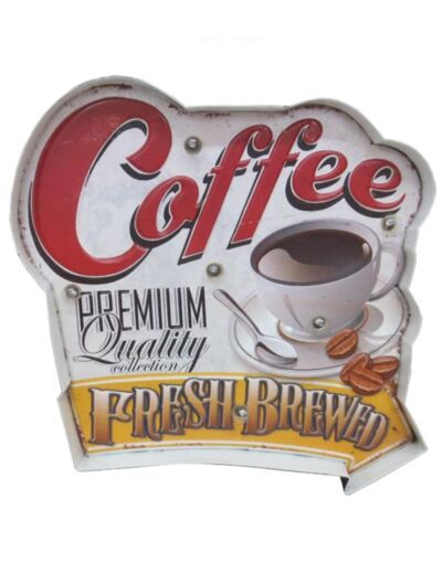 Plaque métal type Enseigne Lumineuse Coffee Fresh BREVED