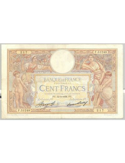 FRANCE 100 FRANCS MERSON SANS LOM SERIE F.51248 14-5-1936 TTB