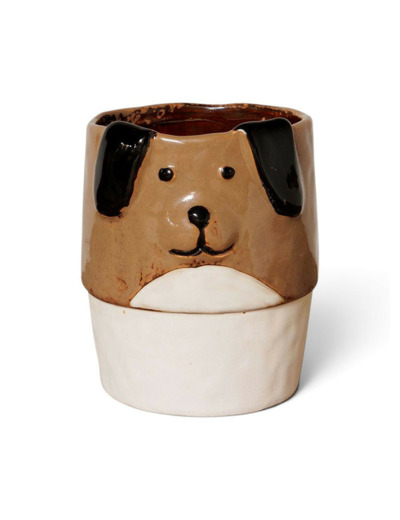 Cache Pot Sculpture Chien en Céramique Émaillée 13x11cm
