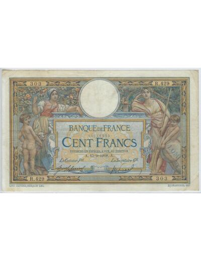 FRANCE 100 FRANCS L.O.M avec LOM SERIE R.429 15-9-1908 TB+