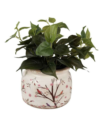 Pot de fleurs rond branche et oiseaux 20x15cm