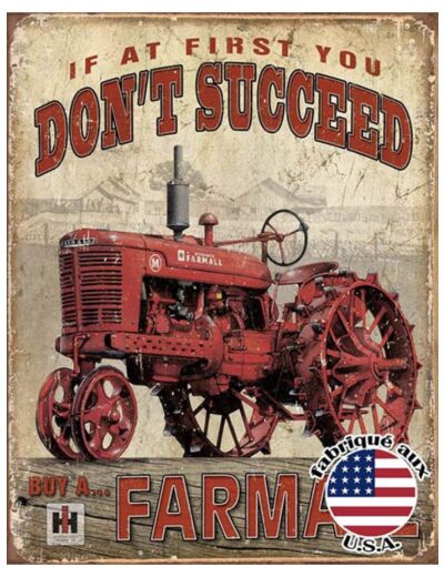 Plaque métal - Farmall If At First You Don't Succeed - 31.5 x 40 cm. Desperate