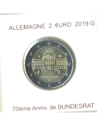 ALLEMAGNE 2019 G 2 EURO COMMEMORATIVE 70 eme ANNIVERSAIRE DE BUNDESRAT SUP