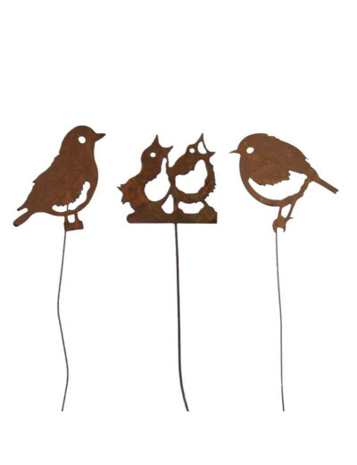 Ensemble 3 tuteurs oiseaux fer 15x97cm