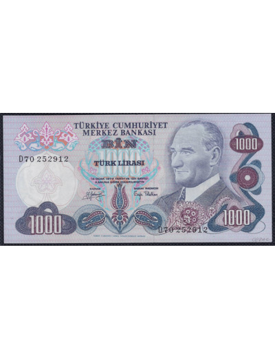 TURQUIE 1000 LIRA L.1970 (1970) Série D70 NEUF (W191)