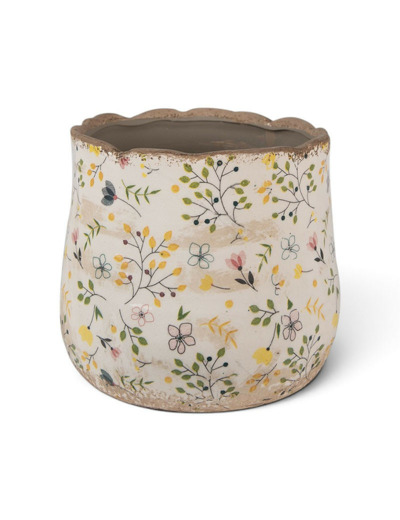 Cache-pot en Céramique Fleuri Jaune et Multicolore 18x16cm