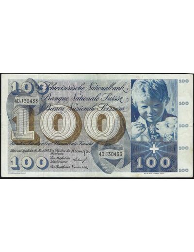 SUISSE 100 FRANCS FRANKEN 28-03-1963 SERIE 40J TTB